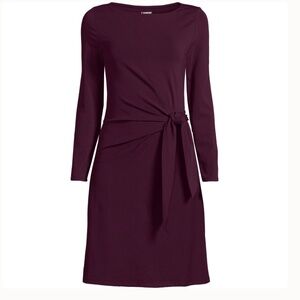 $50 Lands End Women’s Boatneck Long Sleeve Tie Waist Dress. 1X /Midnight Plum